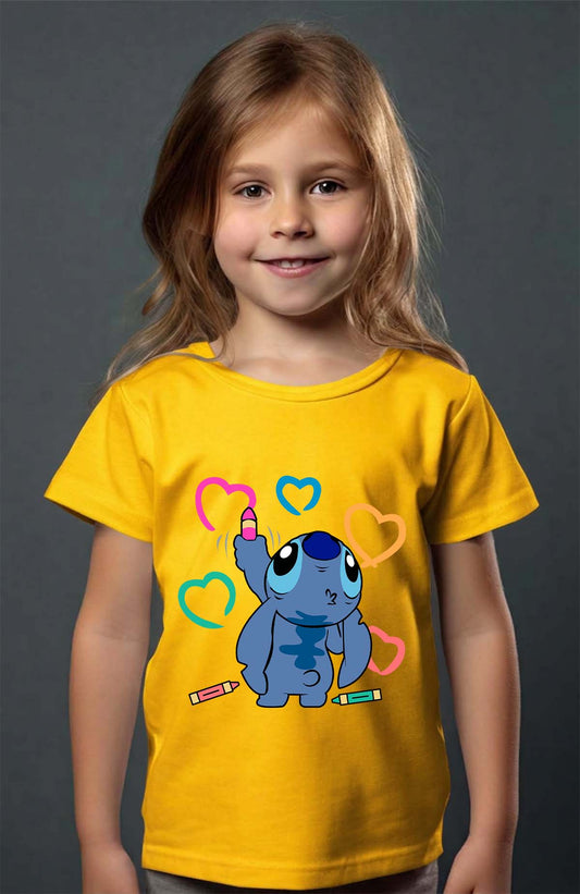 COULEUR:Jaune|T-shirt Fille | Stitch Write heart Jaune