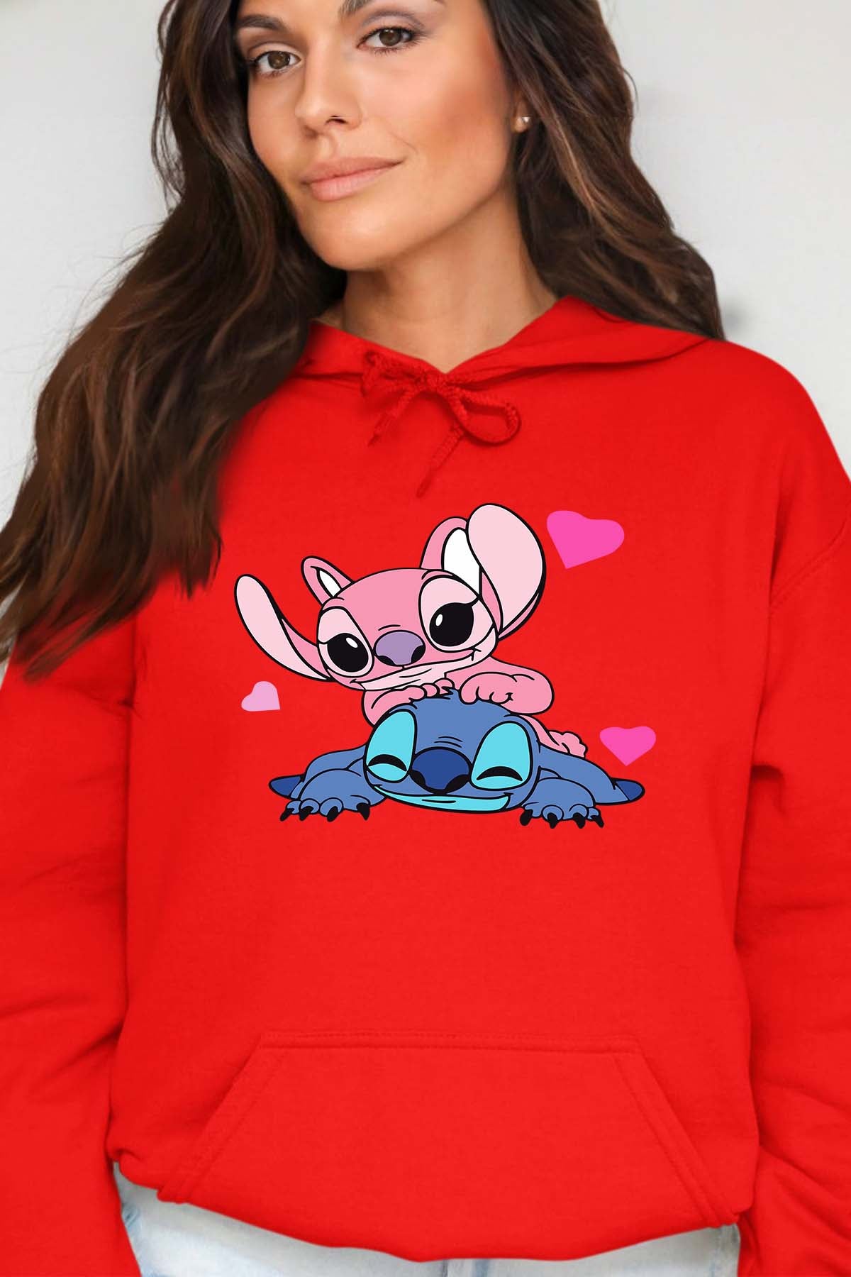 COULEUR:Rouge|Sweat Capuche Femme | Stitch bundle 209 Rouge