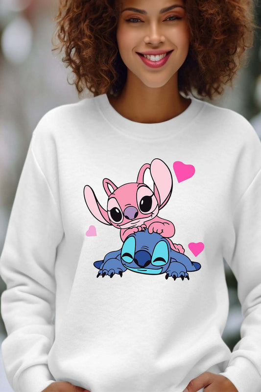 COULEUR:Blanc|Sweat Col Rond Femme | Stitch bundle 209 Blanc