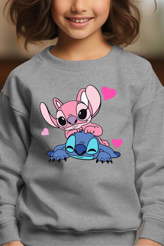 COULEUR:Gris|Sweat Col Rond Fille | Stitch bundle 209 Gris