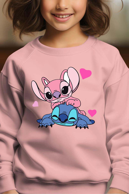 COULEUR:Rose|Sweat Col Rond Fille | Stitch bundle 209 Rose