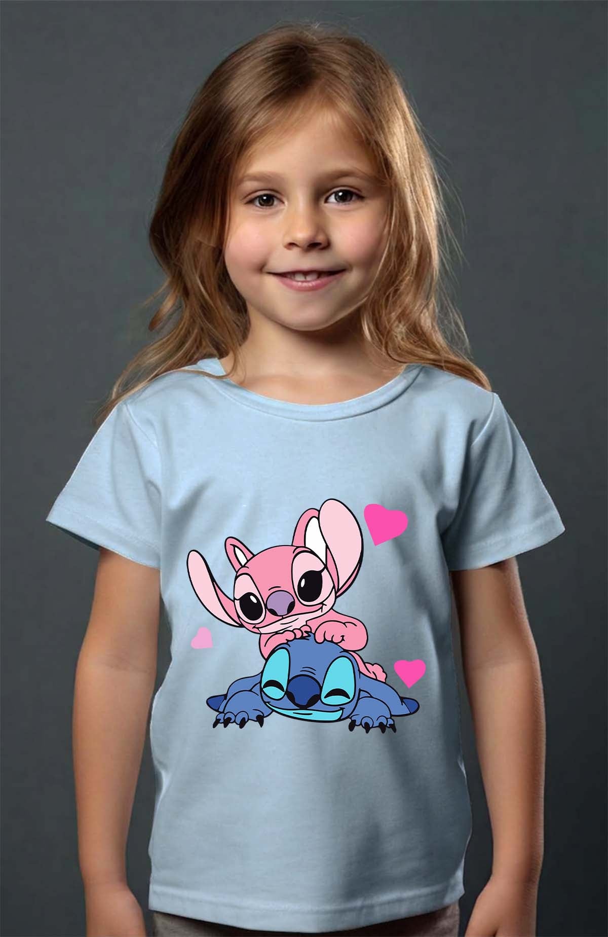 COULEUR:Bleu Ciel|T-shirt Fille | Stitch bundle 209 Bleu Ciel