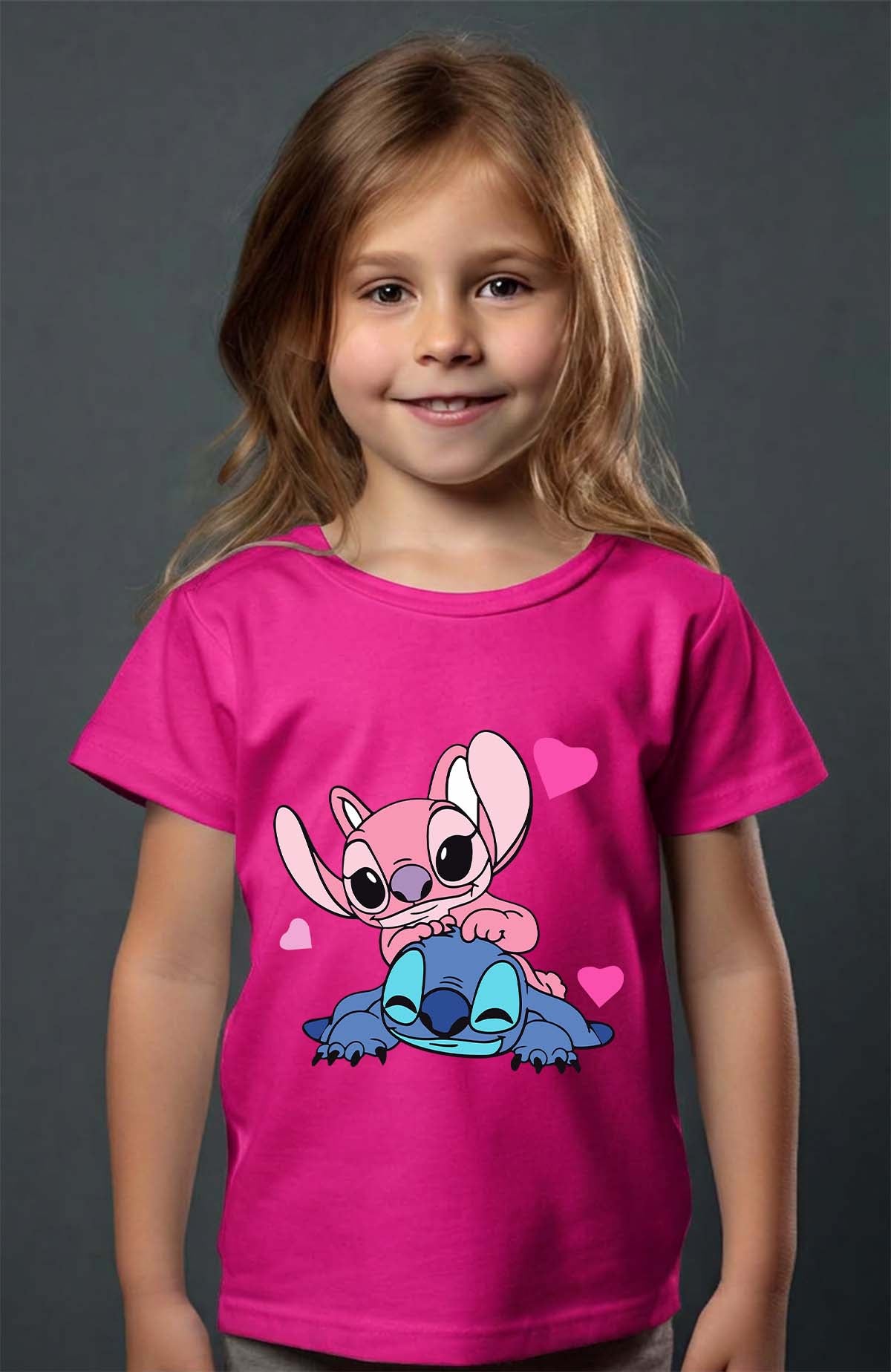 COULEUR:Fuchsia|T-shirt Fille | Stitch bundle 209 Fuchsia