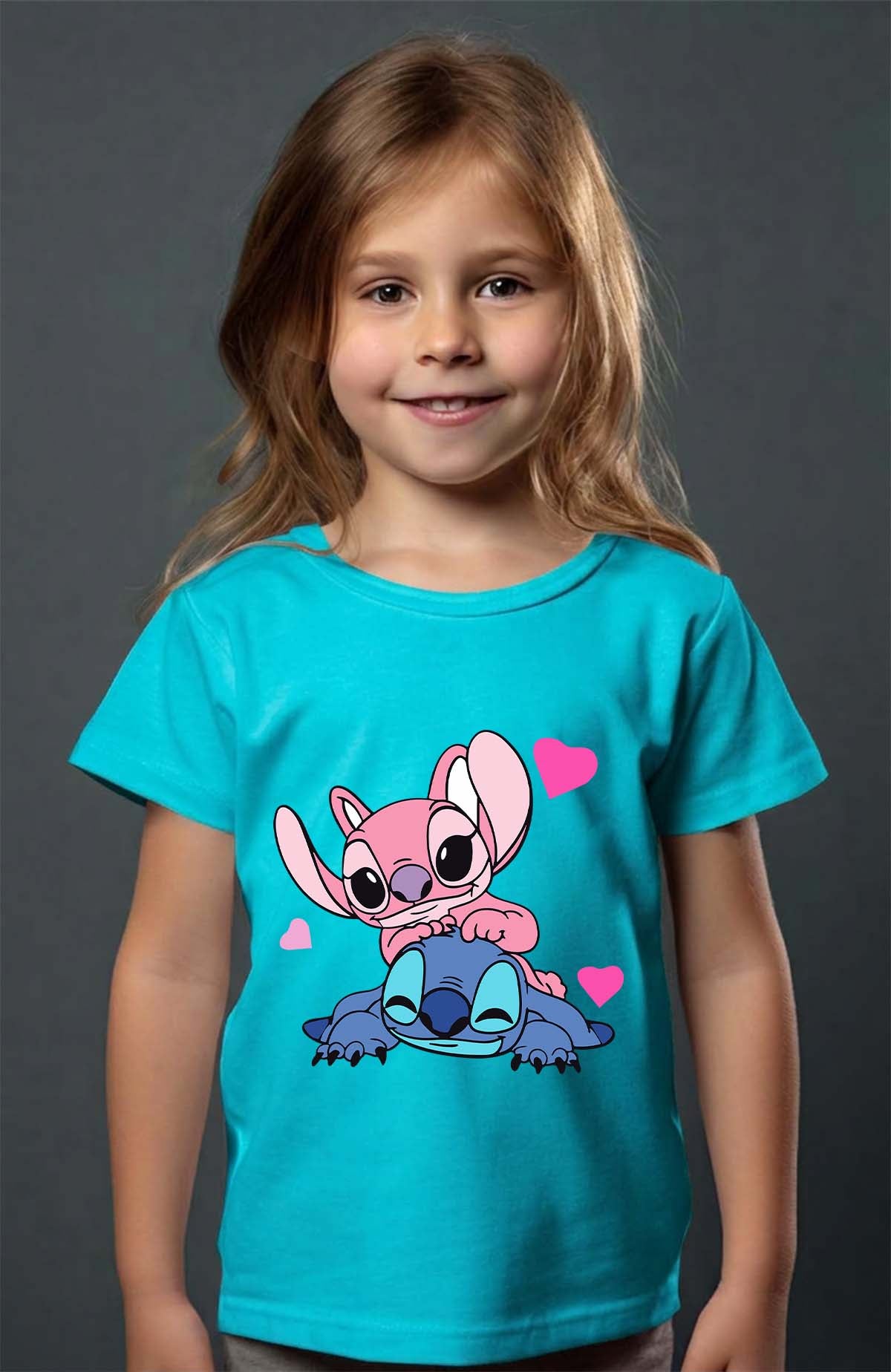 COULEUR:Turquoise|T-shirt Fille | Stitch bundle 209 Turquoise