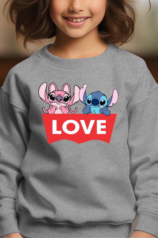 COULEUR:Gris|Sweat Col Rond Fille | Stitch bundle 217 Gris