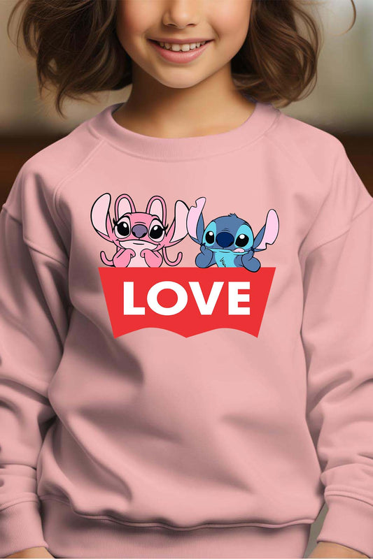COULEUR:Rose|Sweat Col Rond Fille | Stitch bundle 217 Rose