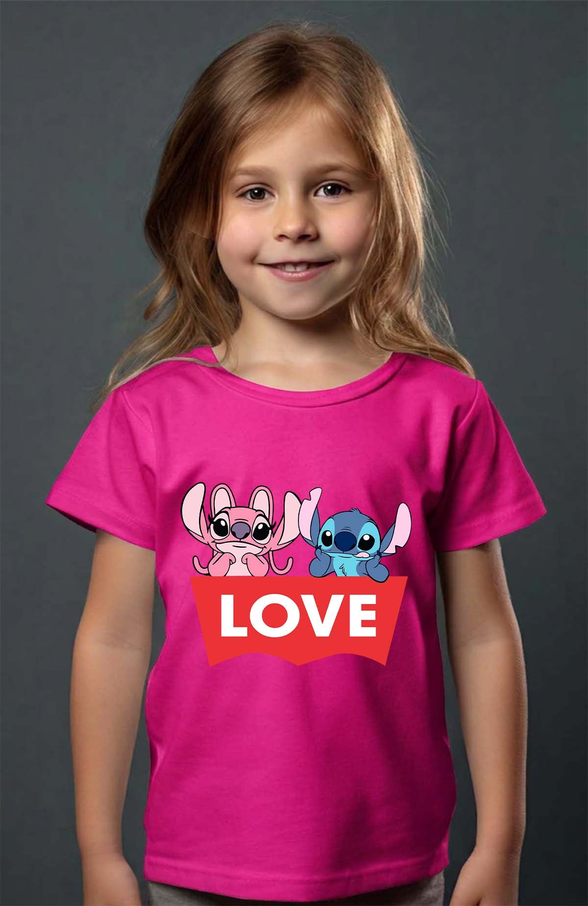 COULEUR:Fuchsia|T-shirt Fille | Stitch bundle 217 Fuchsia