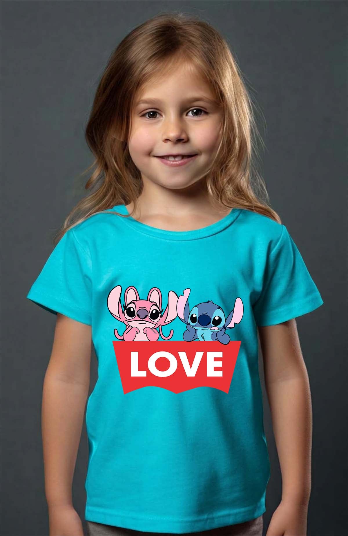 COULEUR:Turquoise|T-shirt Fille | Stitch bundle 217 Turquoise