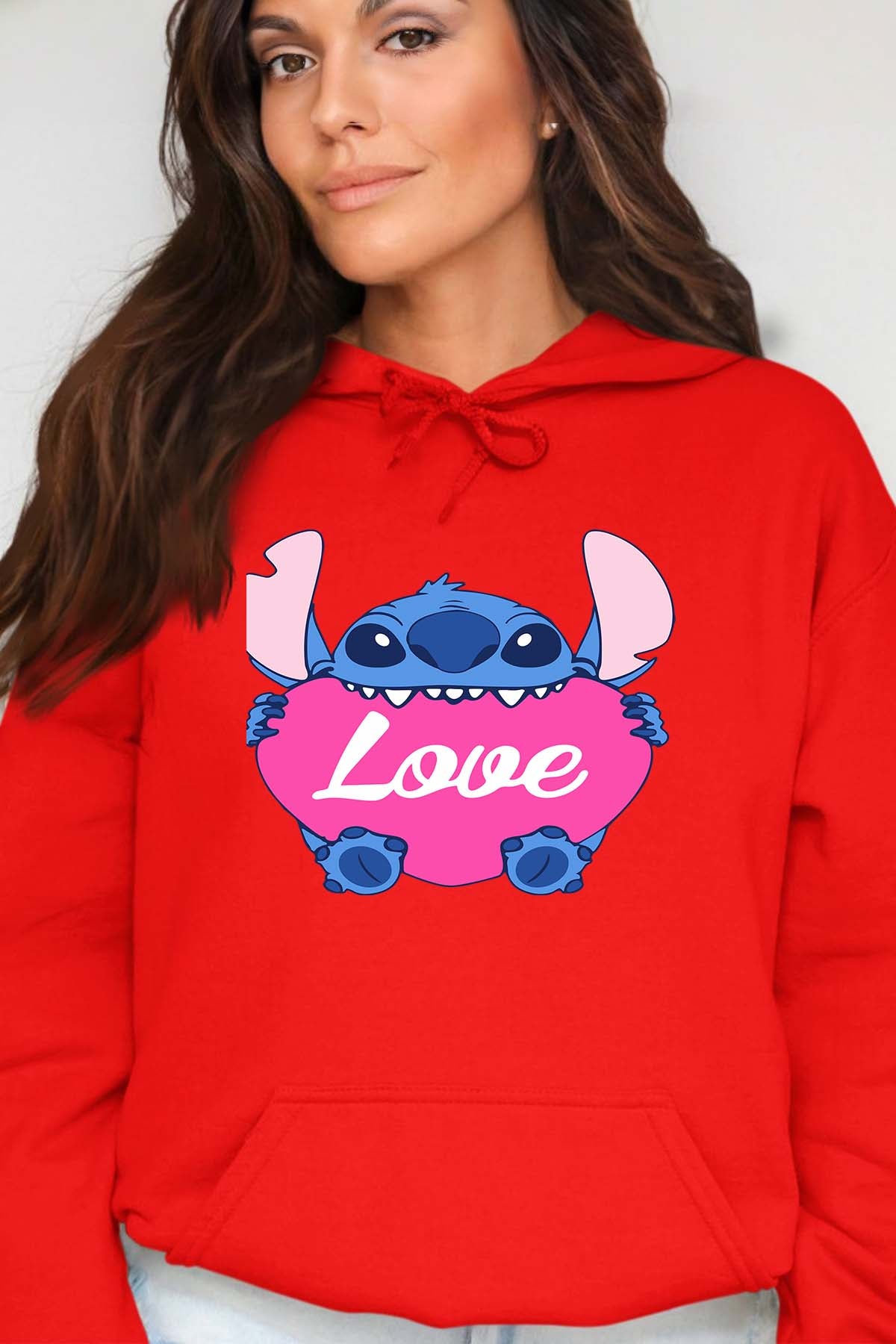 COULEUR:Rouge|Sweat Capuche Femme | Stitch bundle 226 Rouge