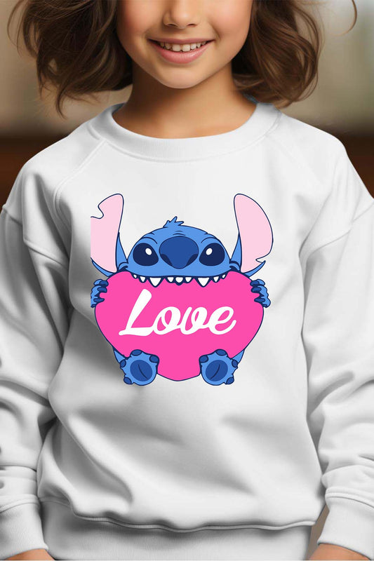 COULEUR:Blanc|Sweat Col Rond Fille | Stitch bundle 226 Blanc