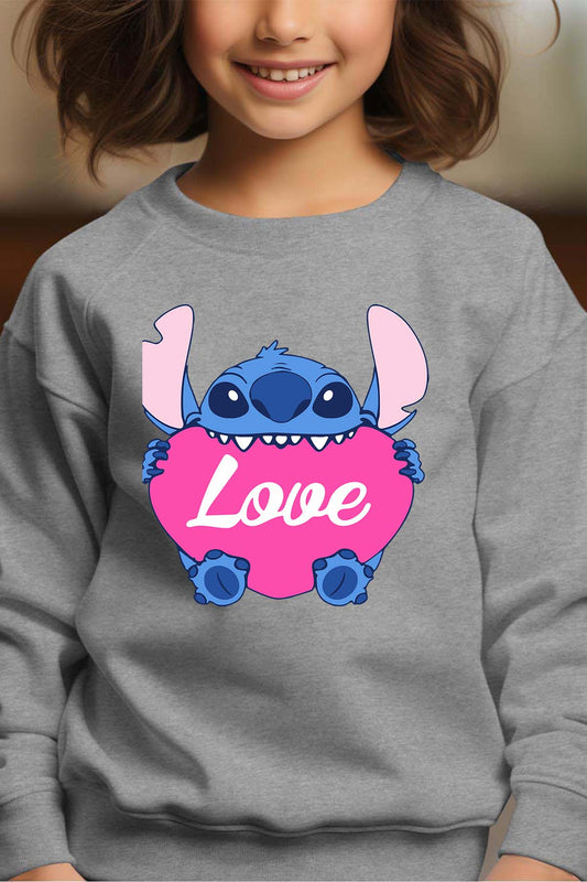 COULEUR:Gris|Sweat Col Rond Fille | Stitch bundle 226 Gris