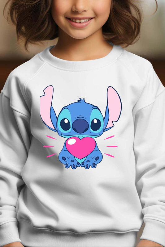 COULEUR:Blanc|Sweat Col Rond Fille | Stitch bundle 227 Blanc