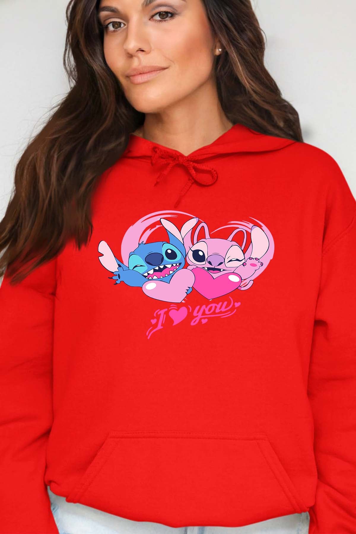 COULEUR:Rouge|Sweat Capuche Femme | Stitch bundle 228 Rouge