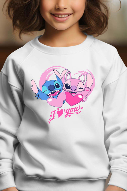 COULEUR:Blanc|Sweat Col Rond Fille | Stitch bundle 228 Blanc