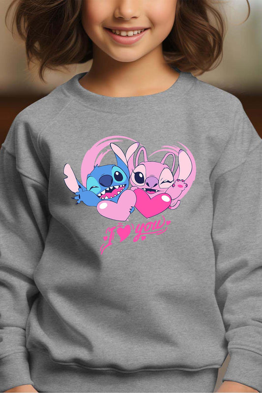 COULEUR:Gris|Sweat Col Rond Fille | Stitch bundle 228 Gris