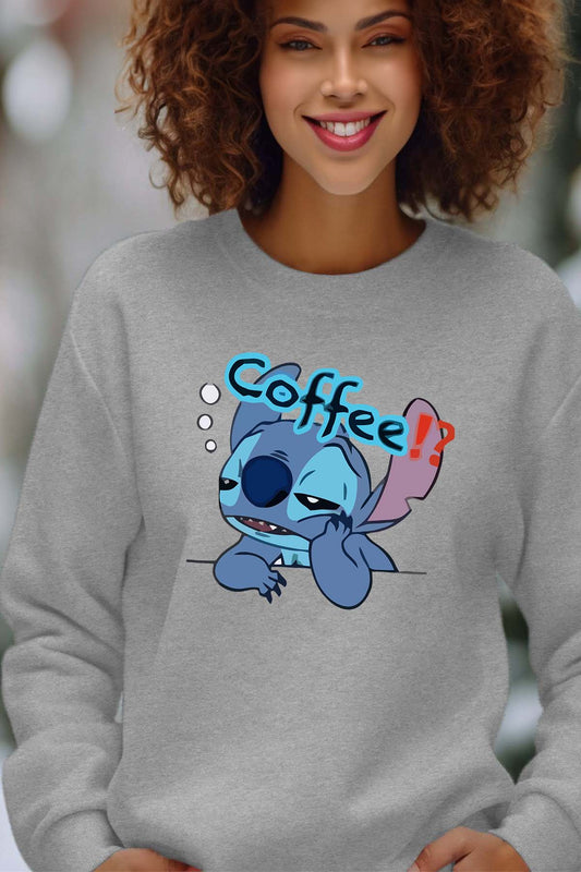 COULEUR:Gris|Sweat Col Rond Femme | Stitch coffee Gris