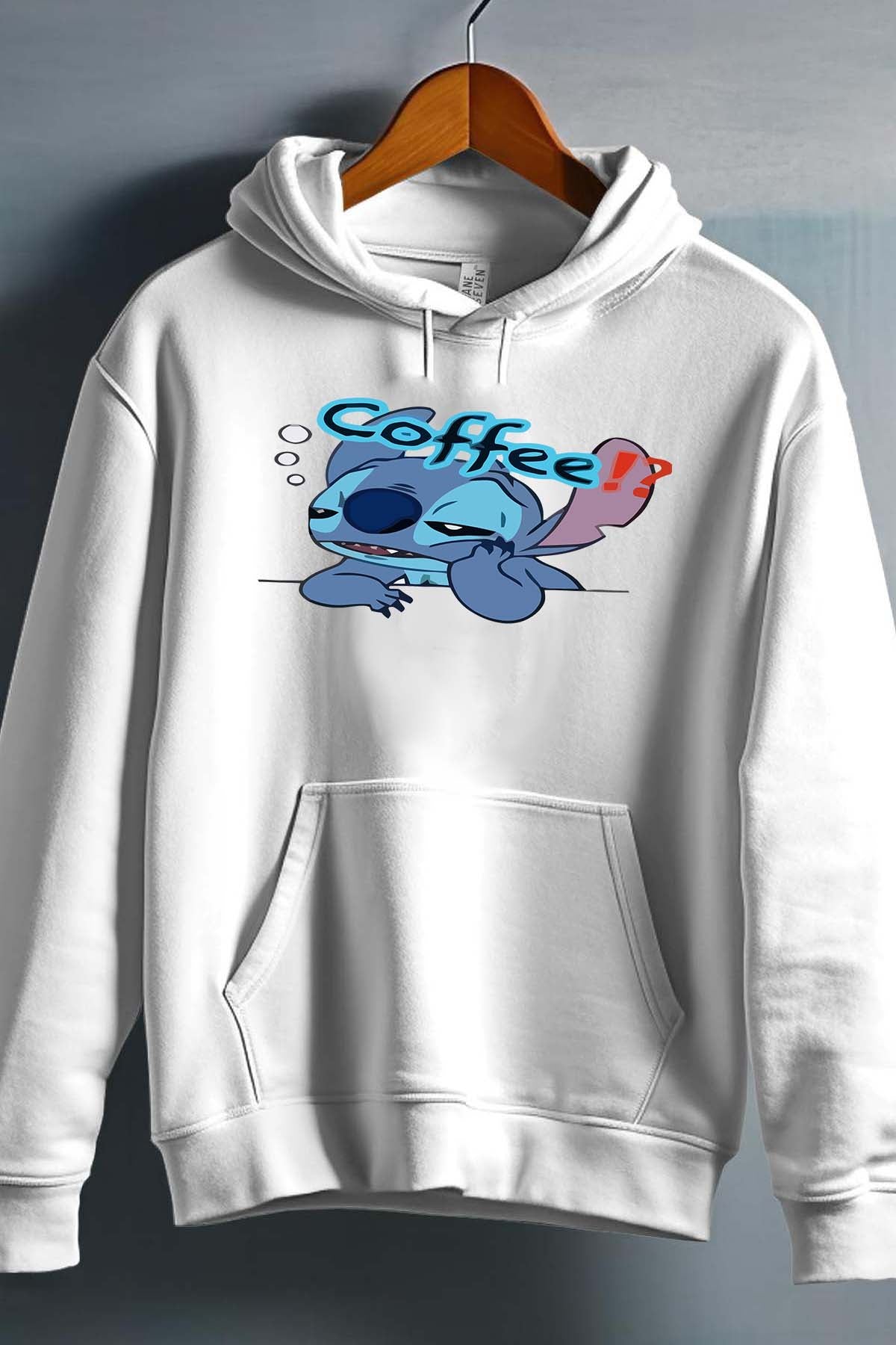 COULEUR:Blanc|Sweat Capuche Fille | Stitch coffee Blanc