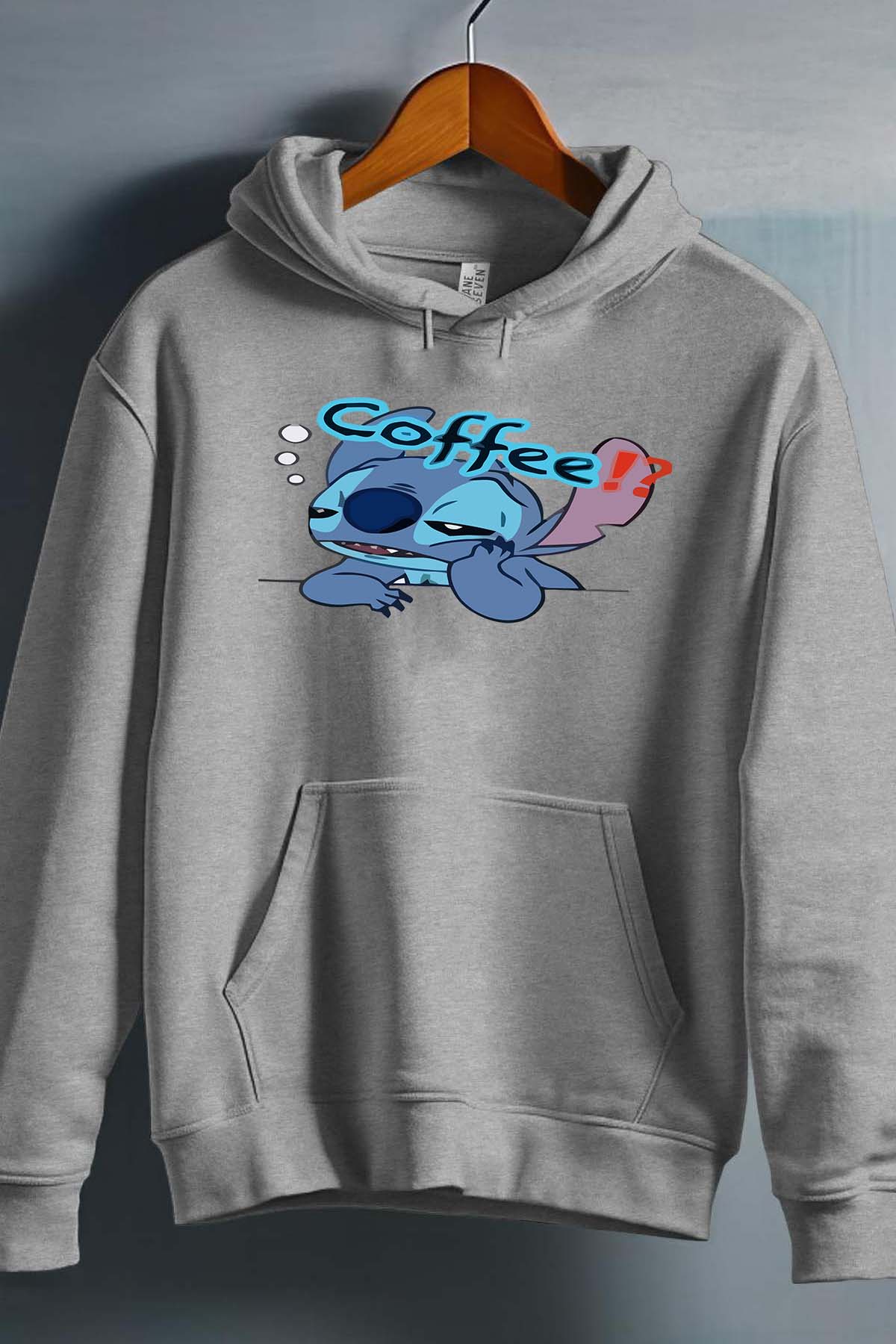 COULEUR:Gris|Sweat Capuche Fille | Stitch coffee Gris