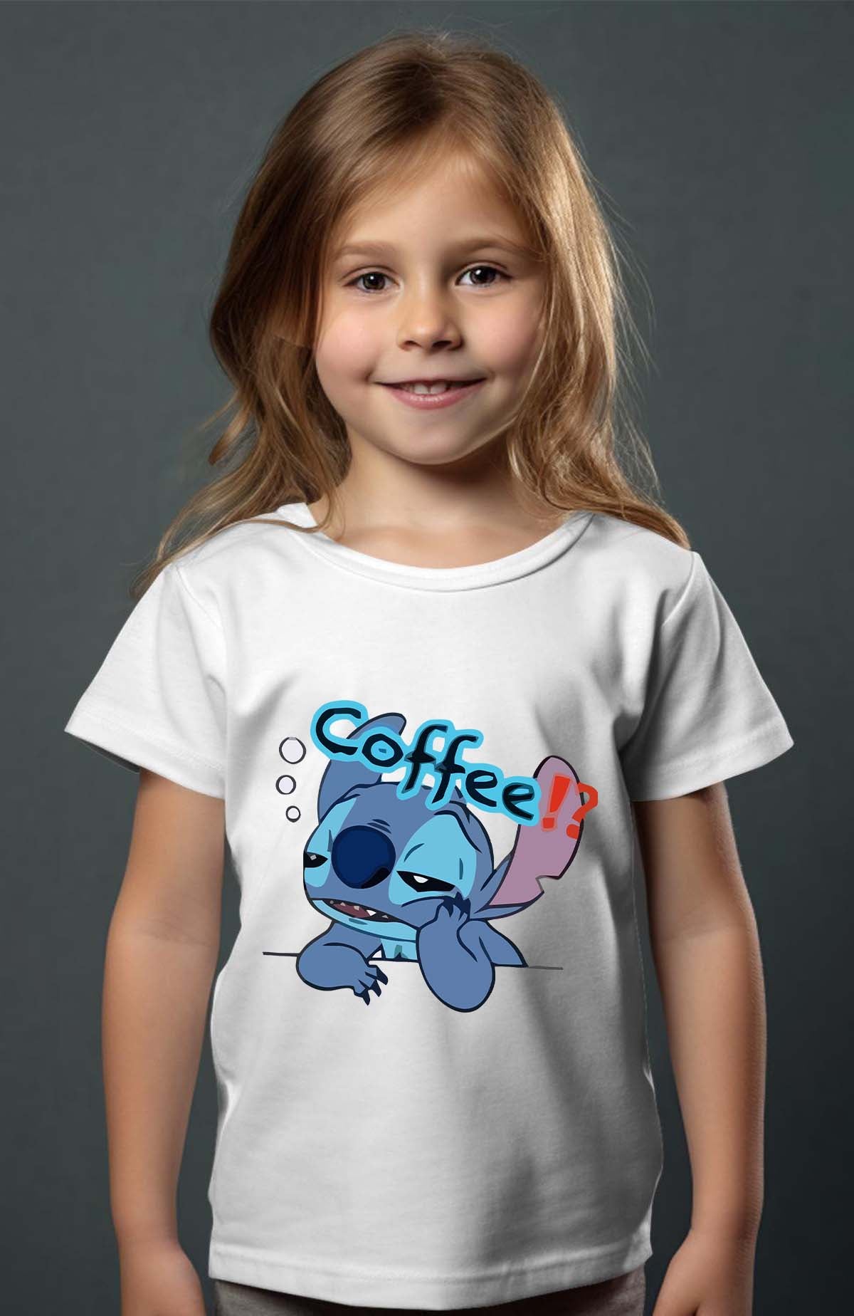COULEUR:Blanc|T-shirt Fille | Stitch coffee Blanc