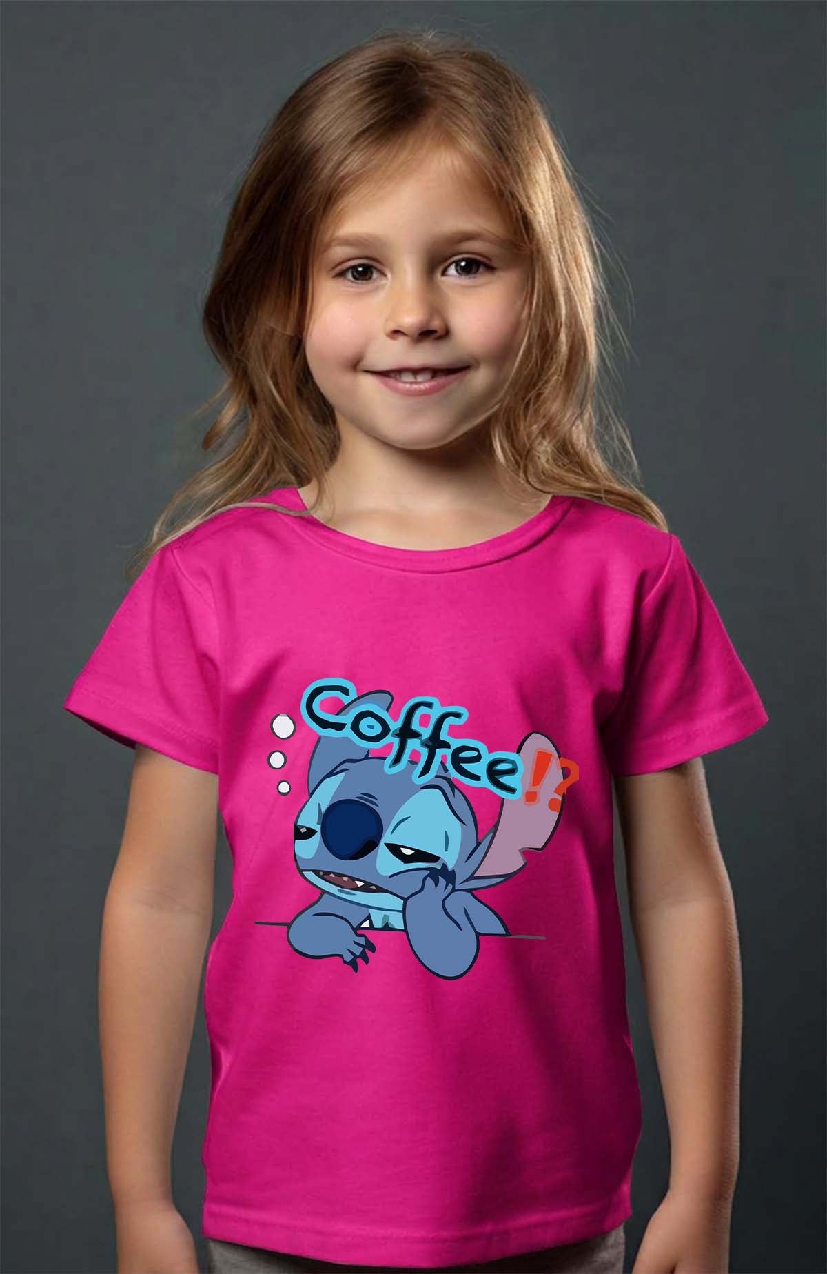 COULEUR:Fuchsia|T-shirt Fille | Stitch coffee Fuchsia
