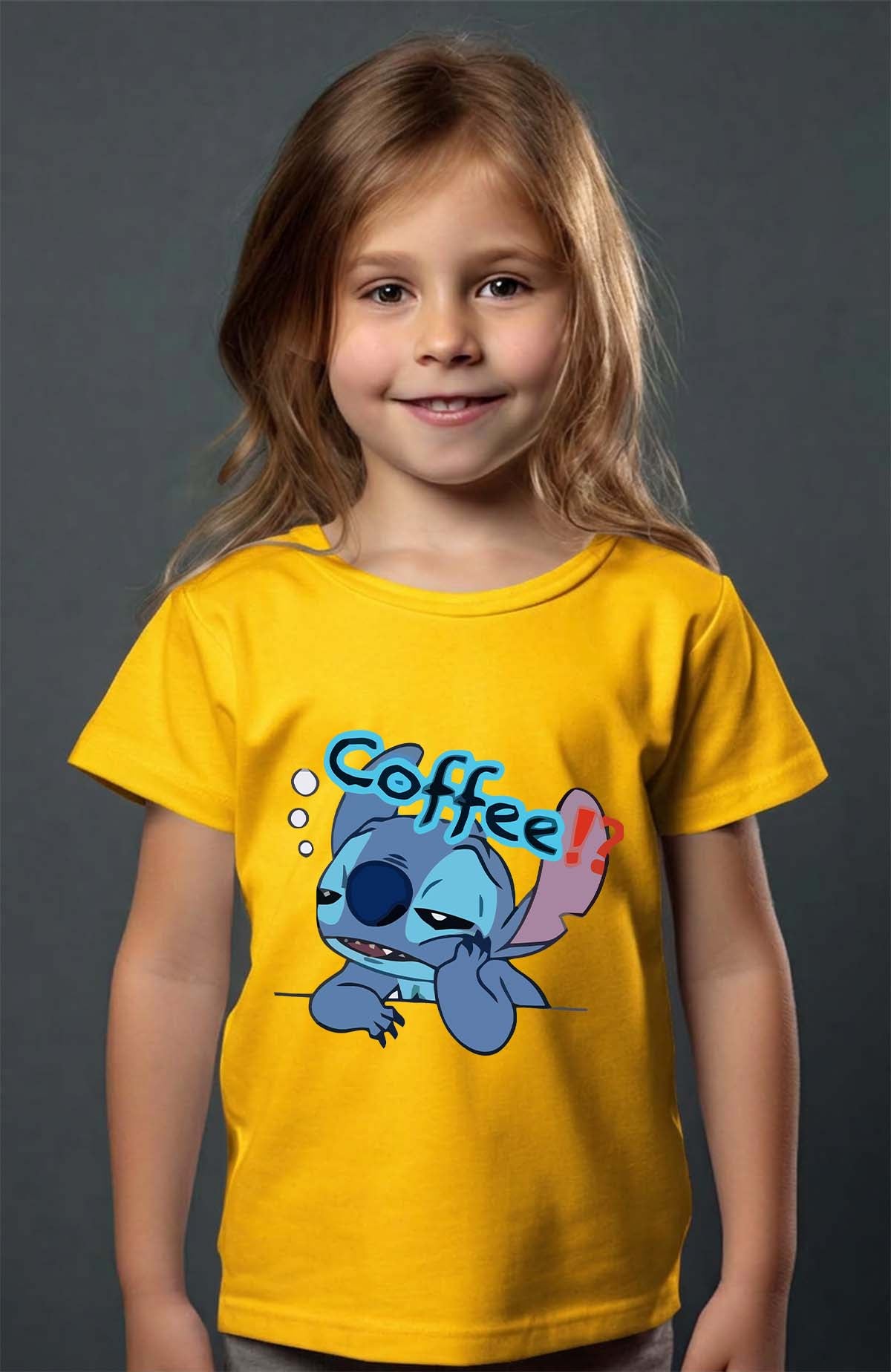 COULEUR:Jaune|T-shirt Fille | Stitch coffee Jaune