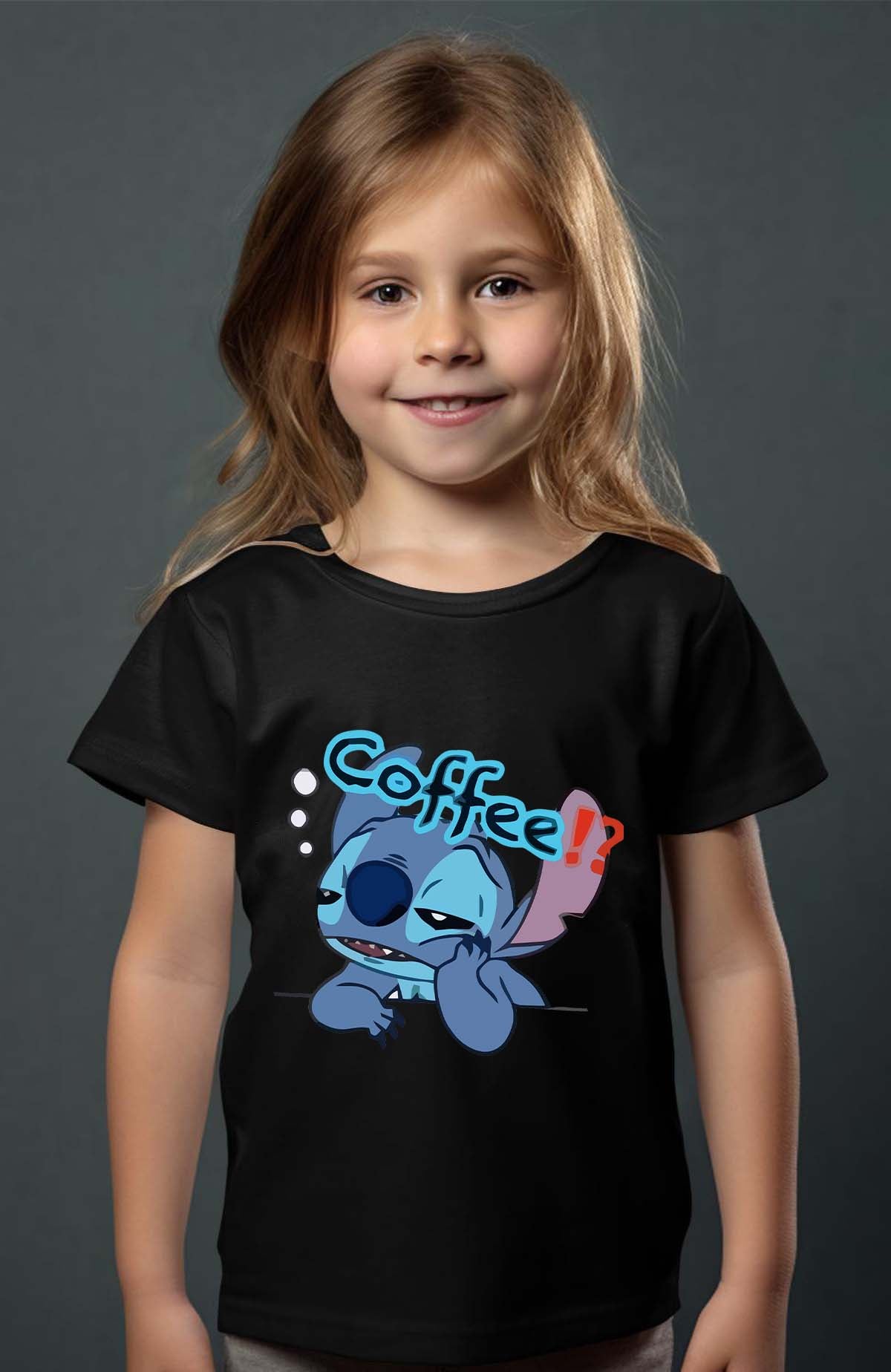 COULEUR:Noir|T-shirt Fille | Stitch coffee Noir
