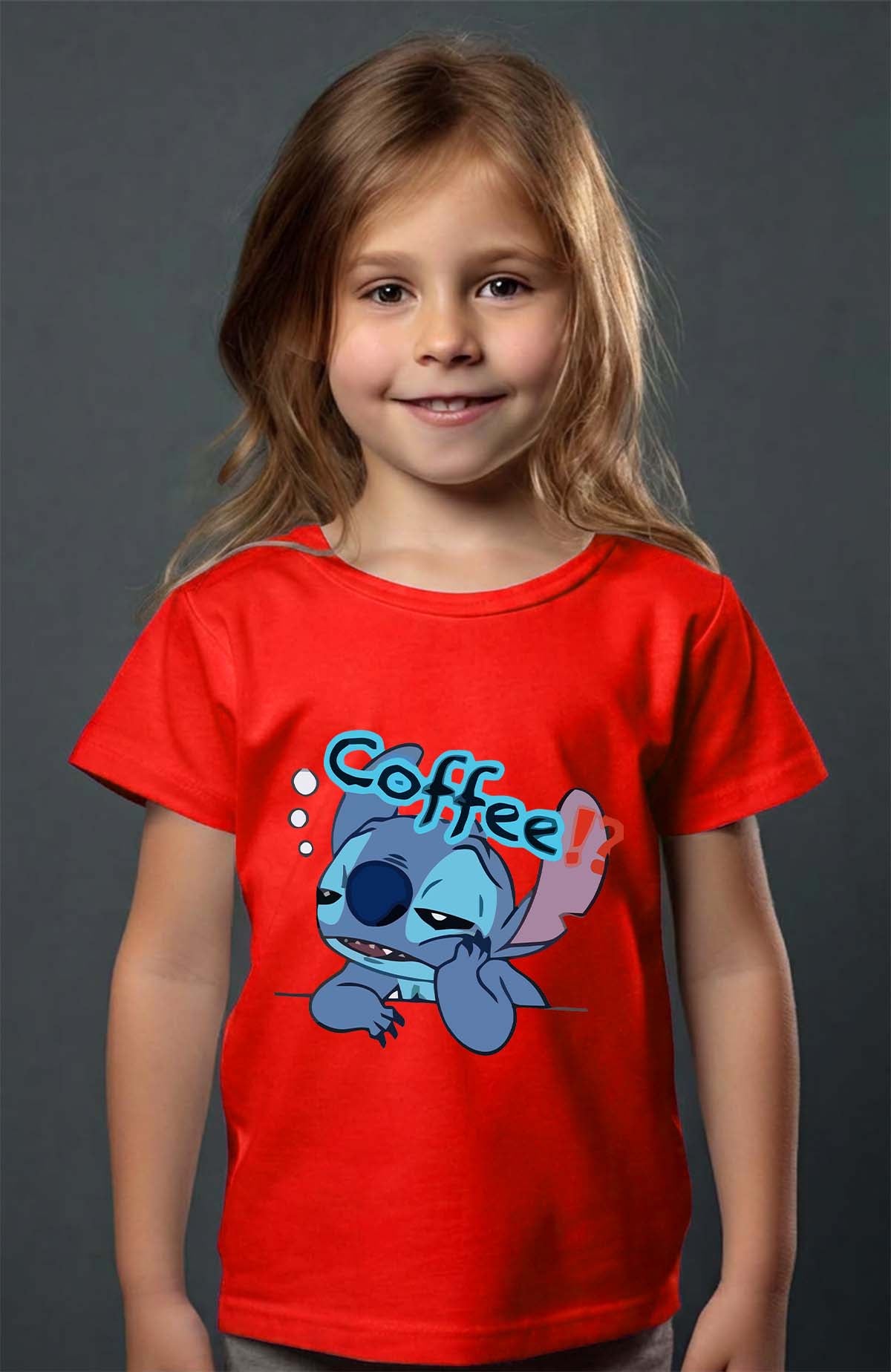 COULEUR:Rouge|T-shirt Fille | Stitch coffee Rouge