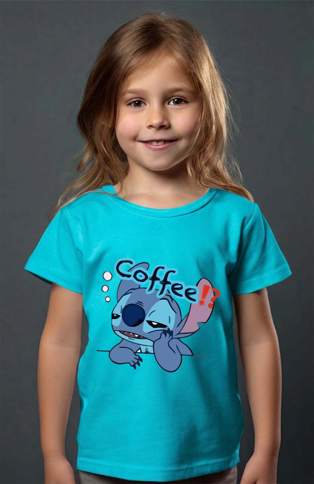 COULEUR:Turquoise|T-shirt Fille | Stitch coffee Turquoise