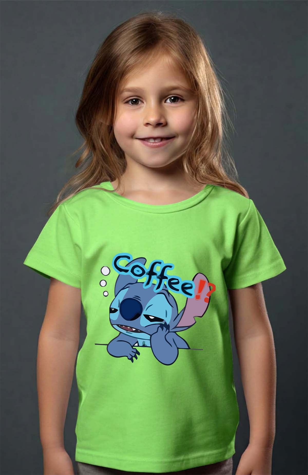 COULEUR:Vert Clair|T-shirt Fille | Stitch coffee Vert Clair