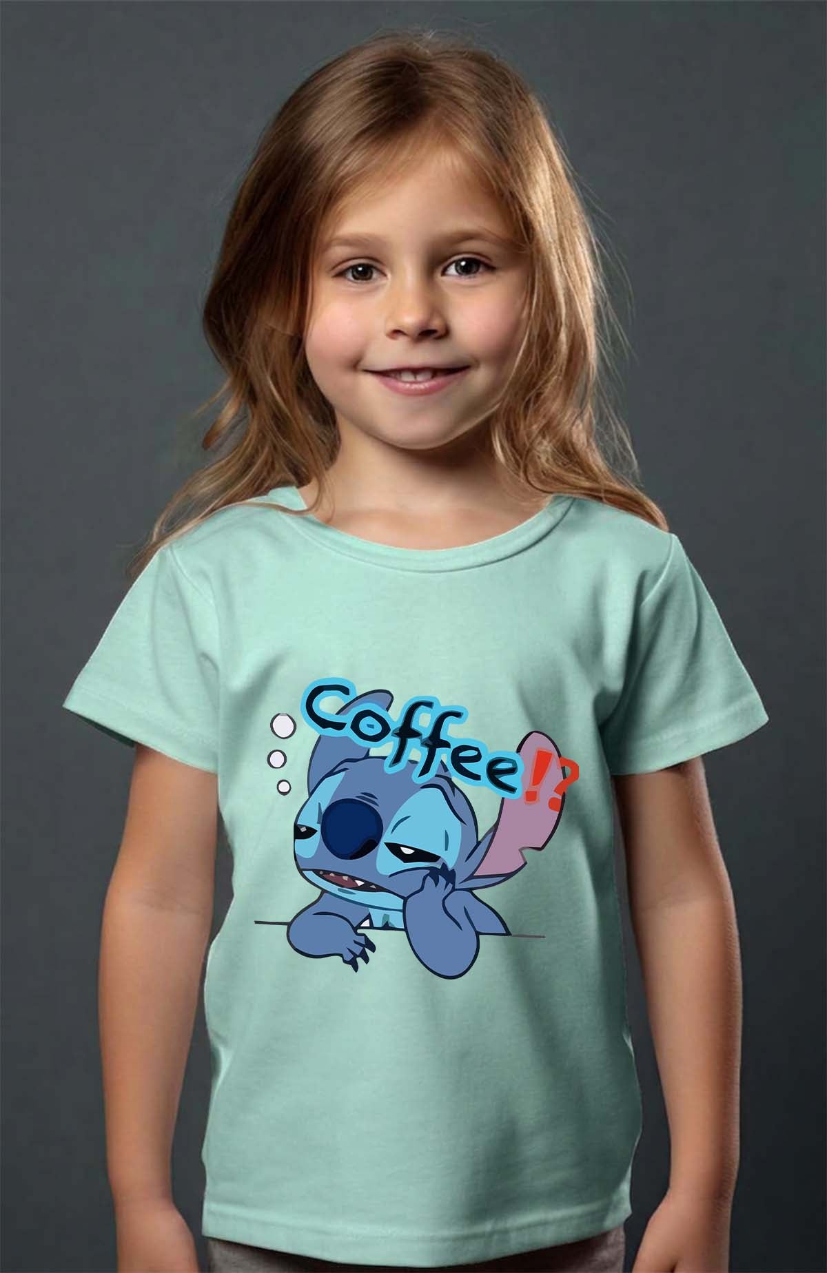 COULEUR:Vert d'eau|T-shirt Fille | Stitch coffee Vert d'eau