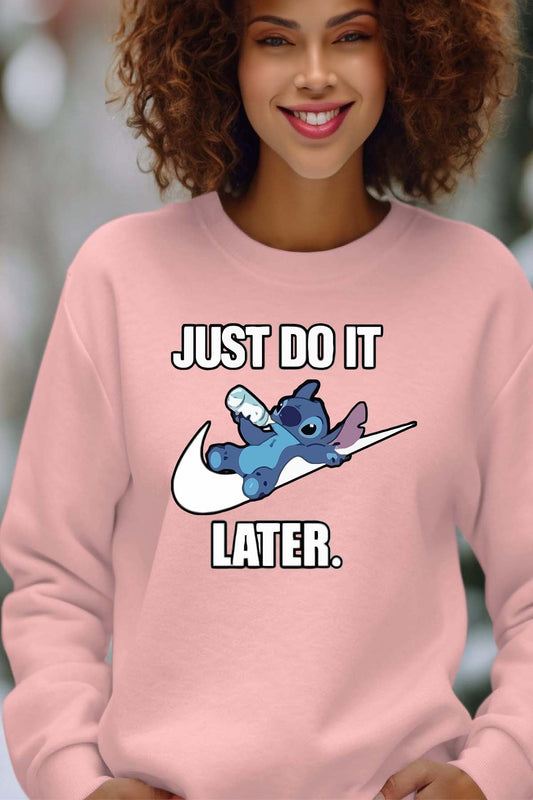 COULEUR:Rose|Sweat Col Rond Femme | Stitch just do it Rose