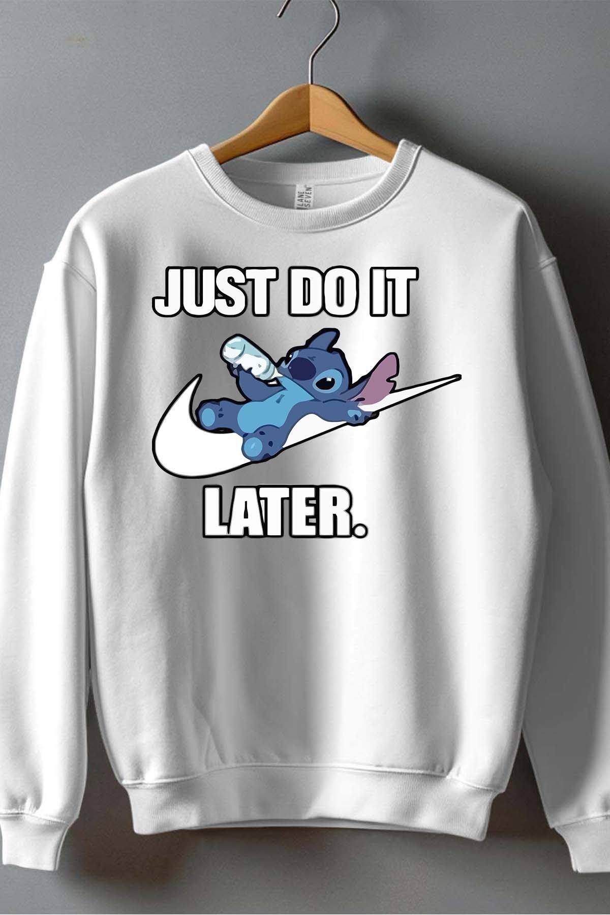 COULEUR:Blanc|Sweat Col Rond Garçon | Stitch just do it Blanc