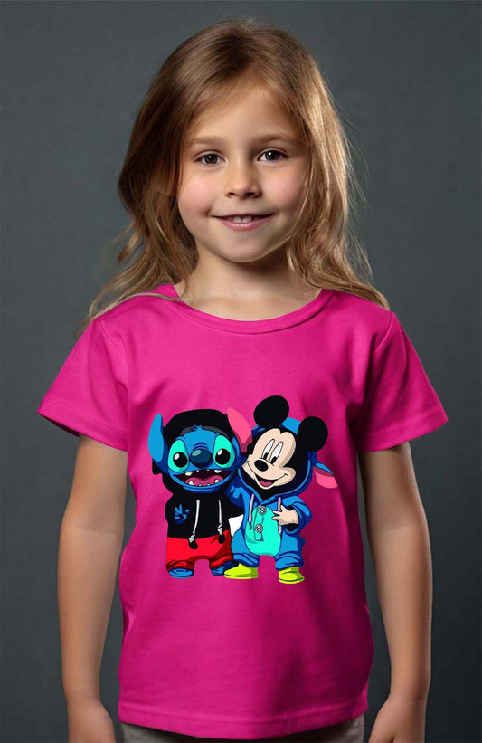 COULEUR:Fuchsia|T-shirt Fille | Stitch mickey déguisé Fuchsia