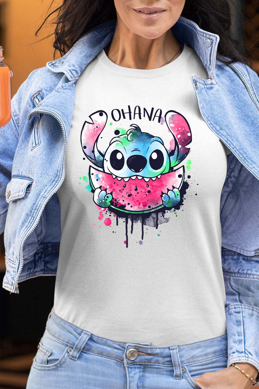 COULEUR:Blanc|T-shirt Femme | Stitch ohana Pastèque Blanc