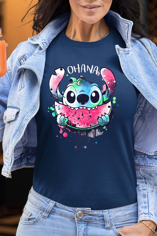 COULEUR:Marine|T-shirt Femme | Stitch ohana Pastèque Marine