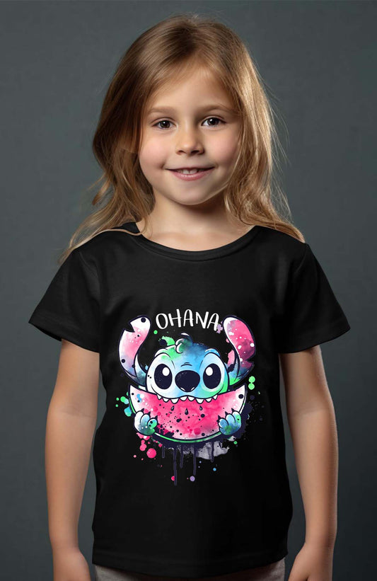 COULEUR:Noir|T-shirt Fille | Stitch ohana Pastèque Noir