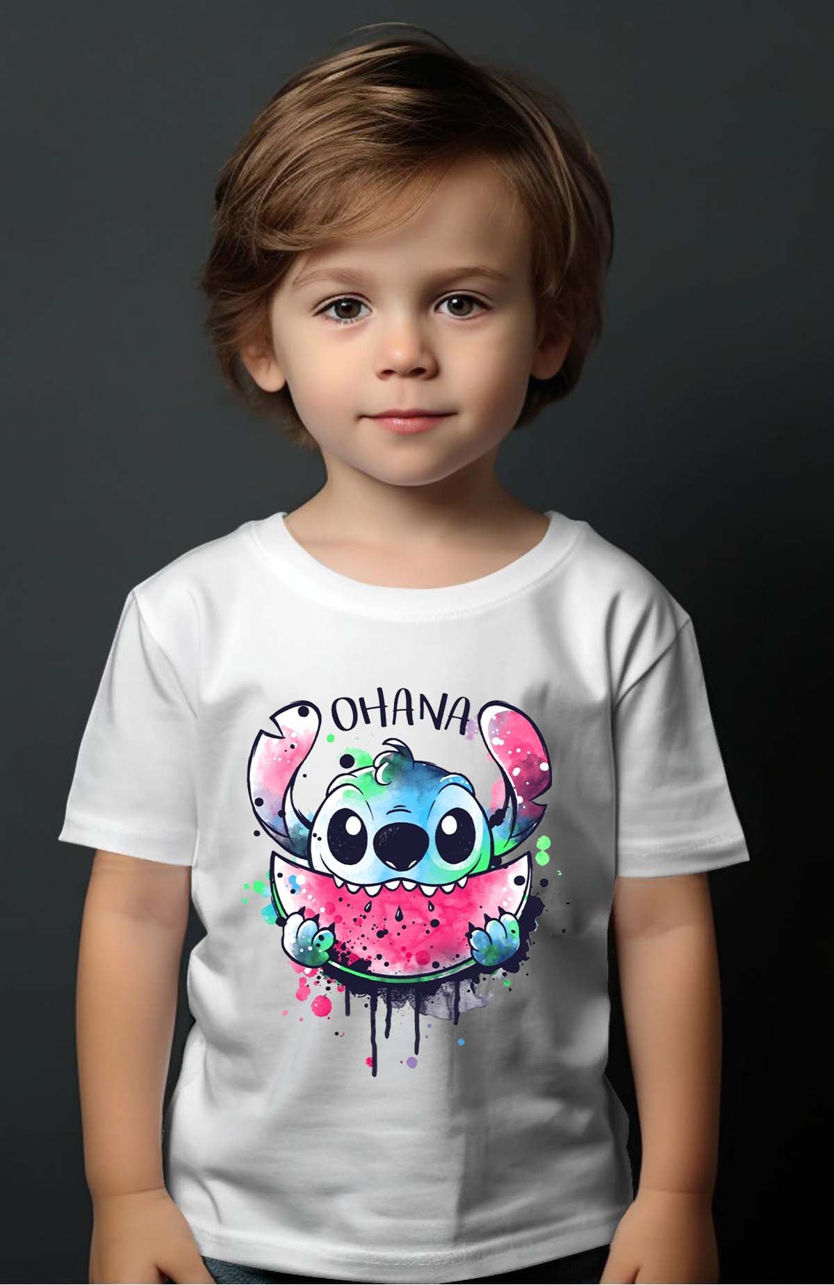 COULEUR:Blanc|T-shirt Garçon | Stitch ohana Pastèque Blanc