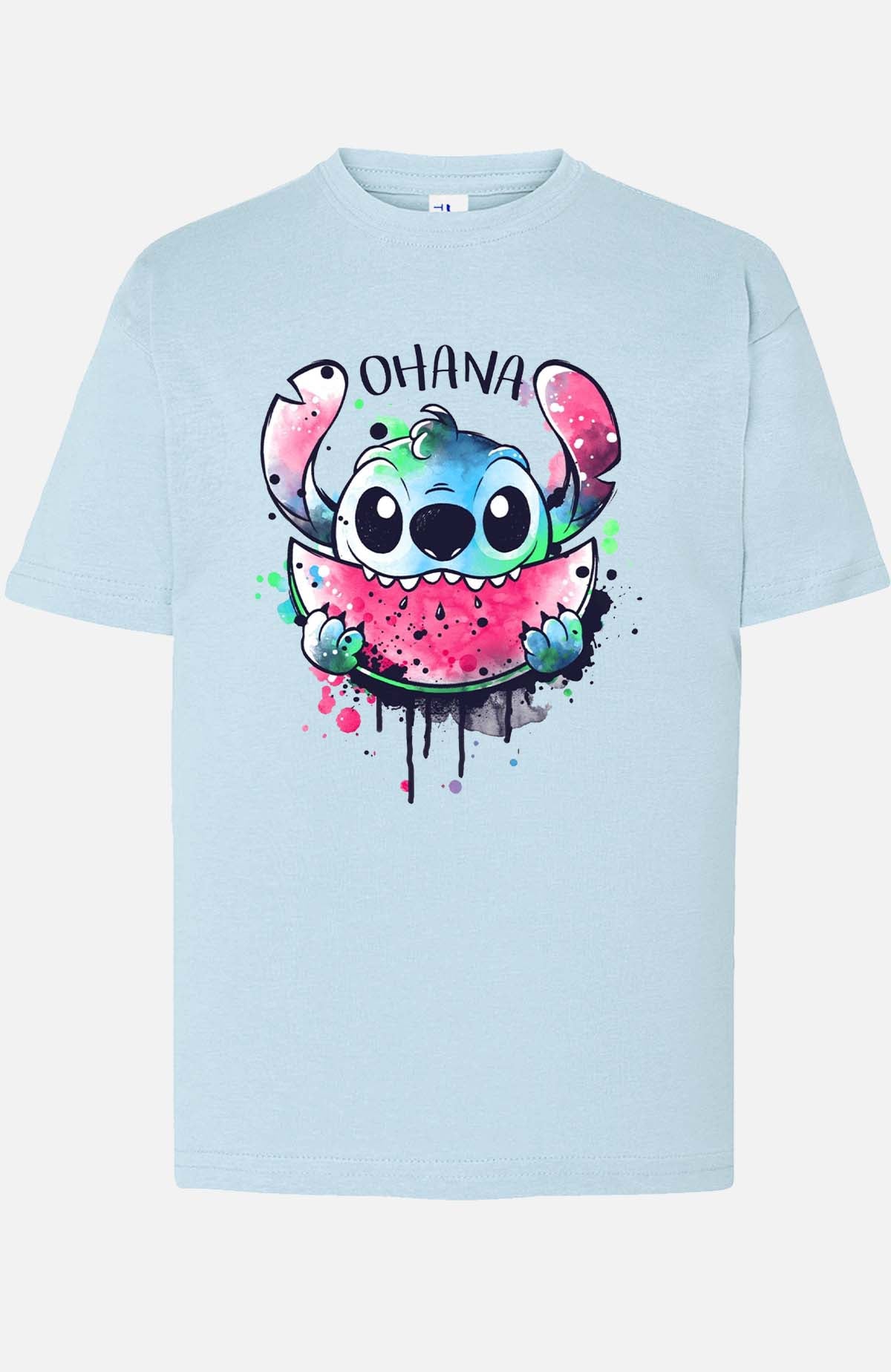 COULEUR:Bleu Ciel|T-shirt Garçon | Stitch ohana Pastèque Bleu Ciel