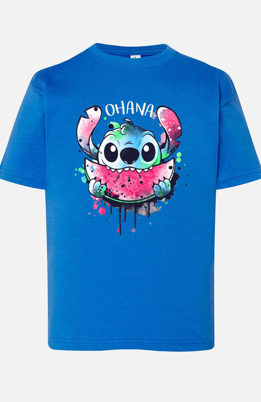 COULEUR:Bleu Roi|T-shirt Garçon | Stitch ohana Pastèque Bleu Roi