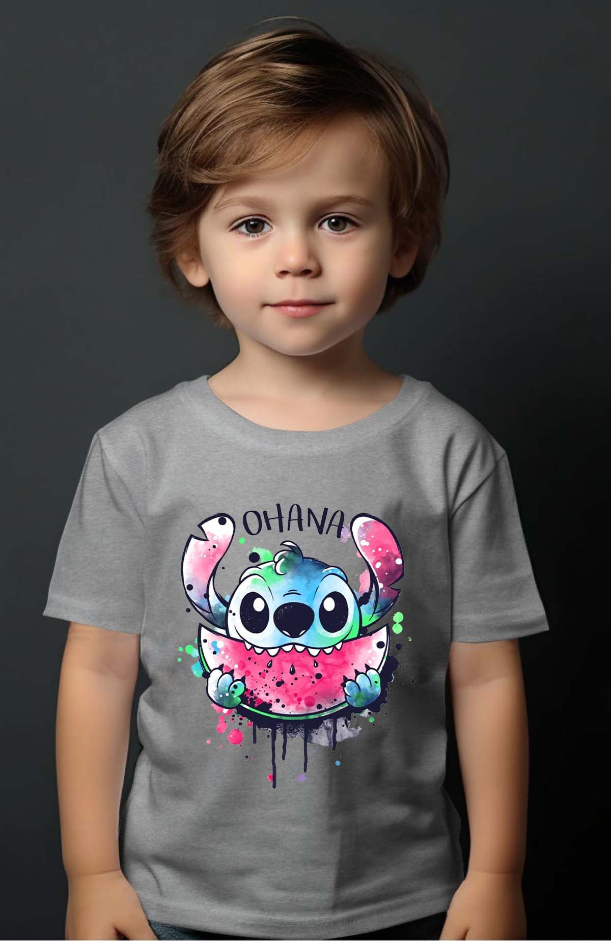 COULEUR:Gris|T-shirt Garçon | Stitch ohana Pastèque Gris