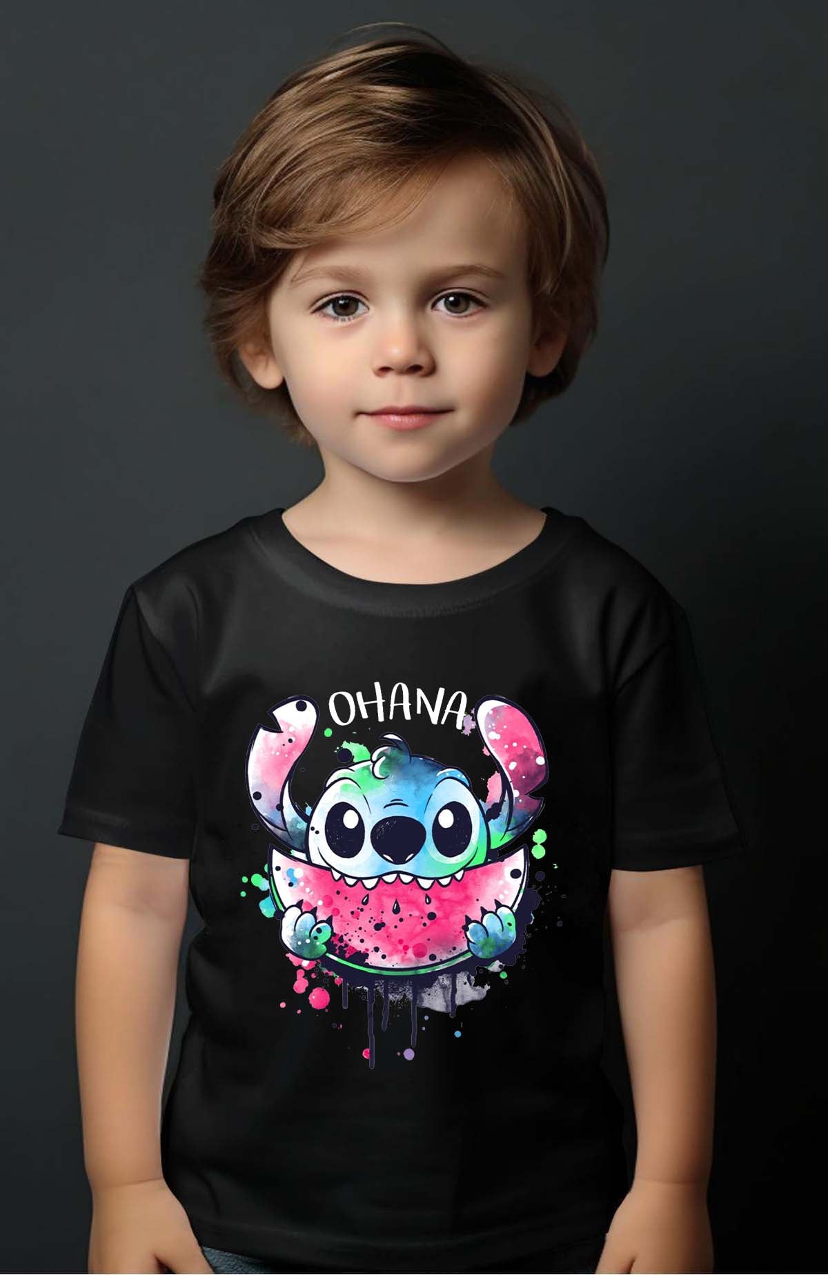 COULEUR:Noir|T-shirt Garçon | Stitch ohana Pastèque Noir