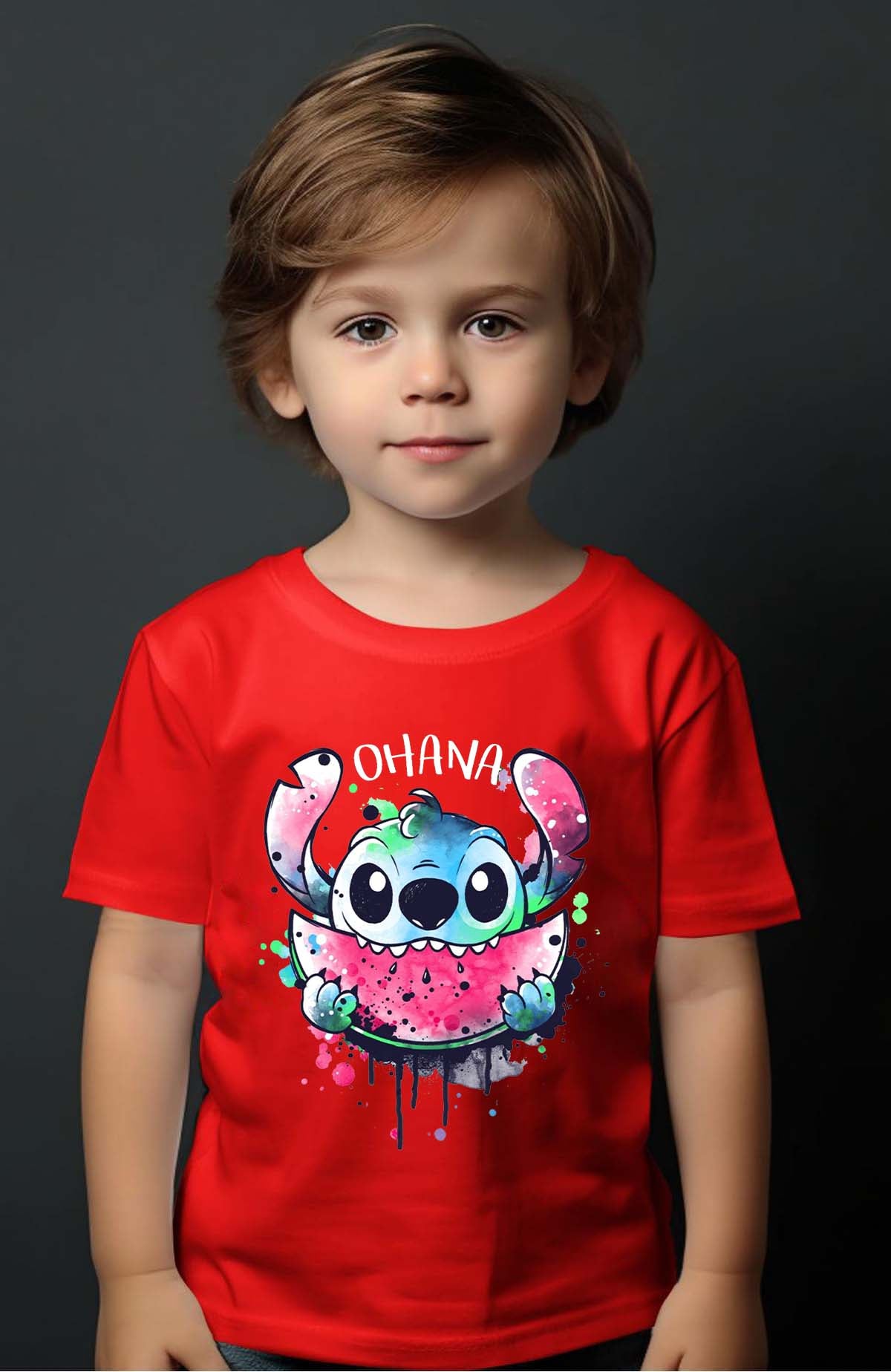 COULEUR:Rouge|T-shirt Garçon | Stitch ohana Pastèque Rouge