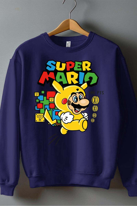 COULEUR:Marine|Sweat Col Rond Homme | Super PikaMario Marine
