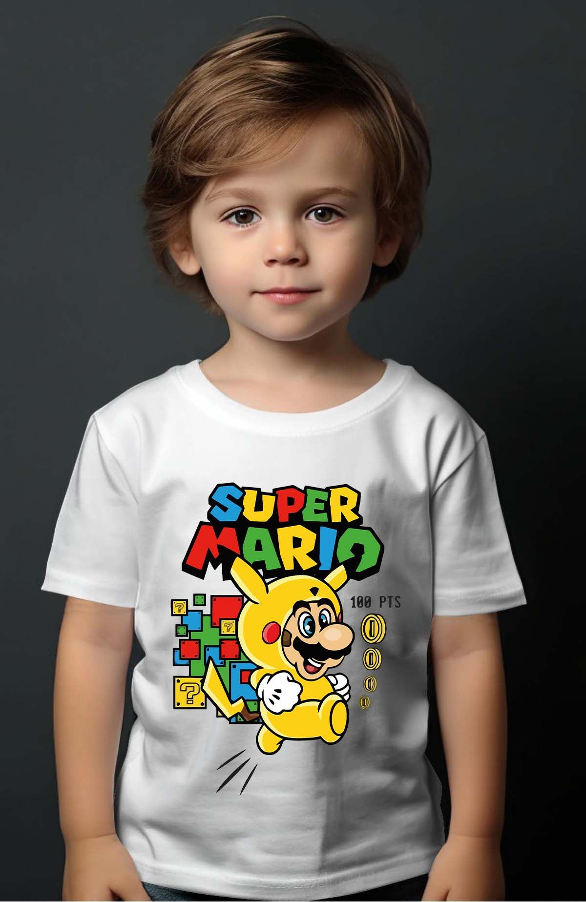 COULEUR:Blanc|T-shirt Garçon | Super PikaMario Blanc