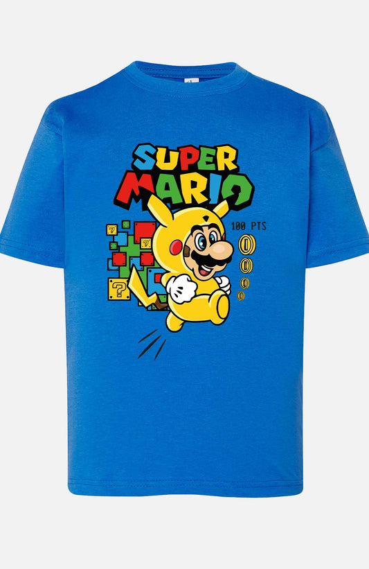 COULEUR:Bleu Roi|T-shirt Garçon | Super PikaMario Bleu Roi