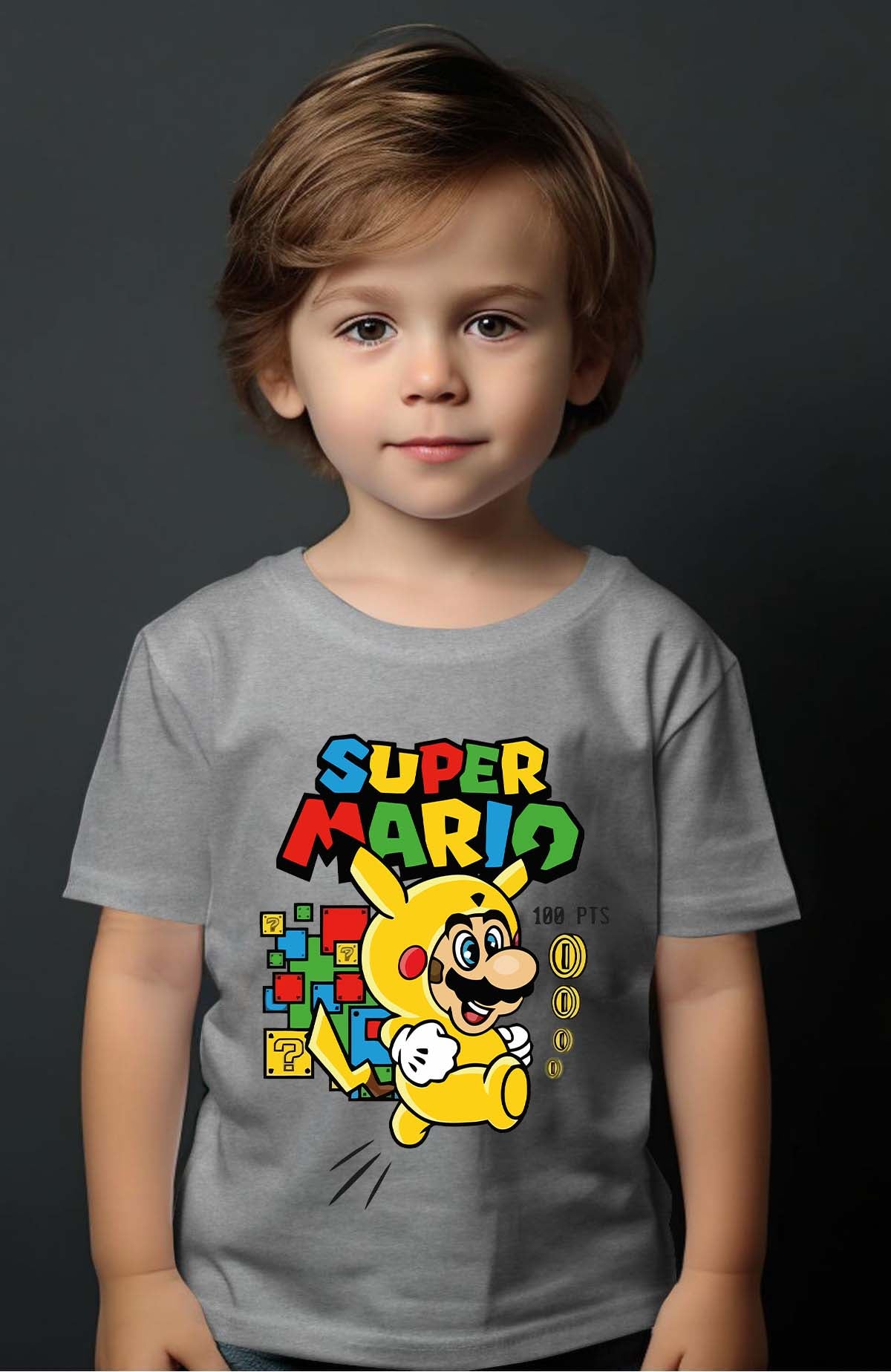 COULEUR:Gris|T-shirt Garçon | Super PikaMario Gris