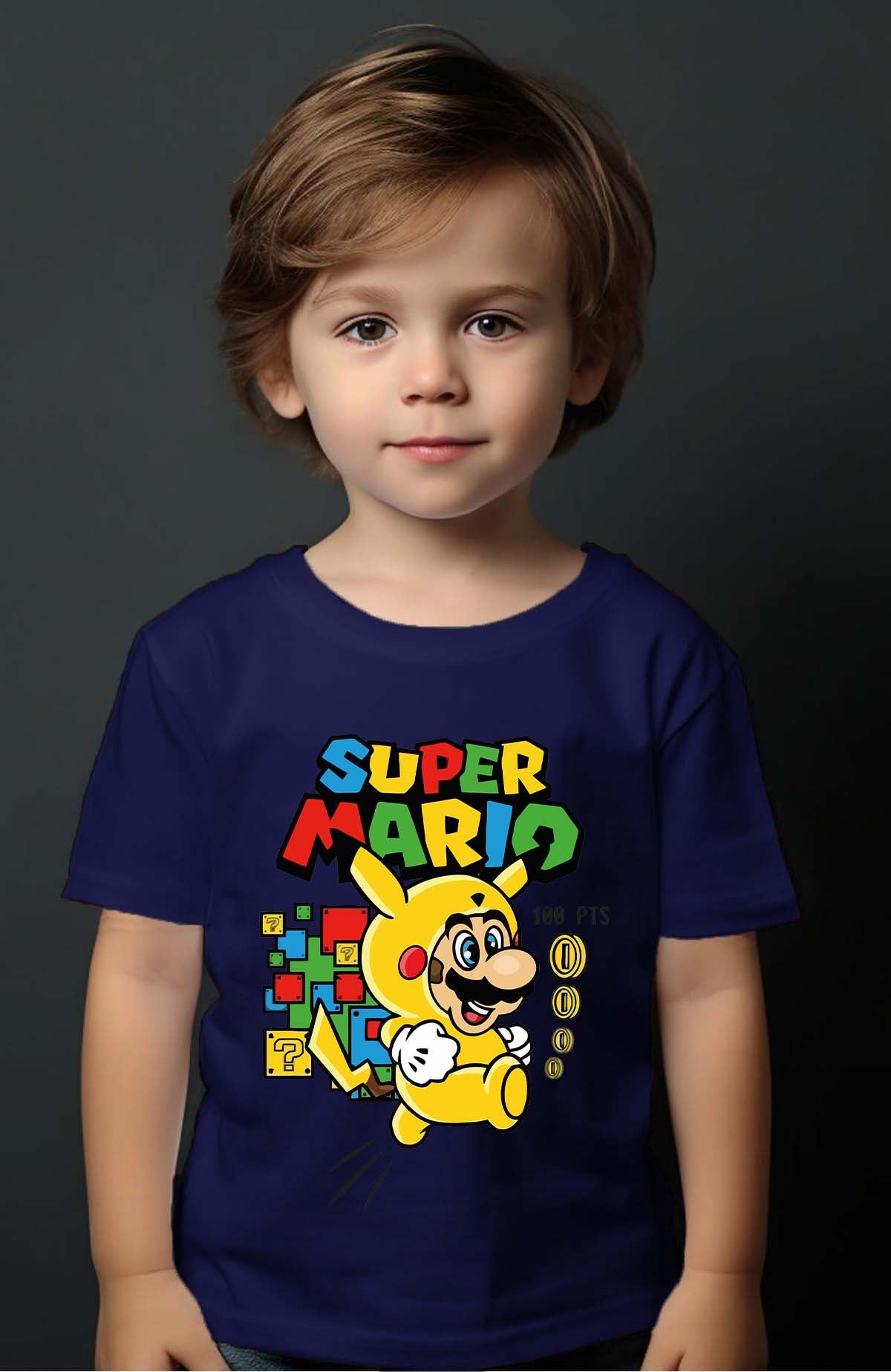 COULEUR:Marine|T-shirt Garçon | Super PikaMario Marine