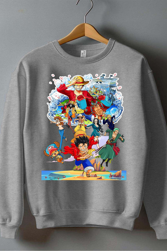 COULEUR:Gris|Sweat Col Rond Garçon | Team luffy 03 Gris