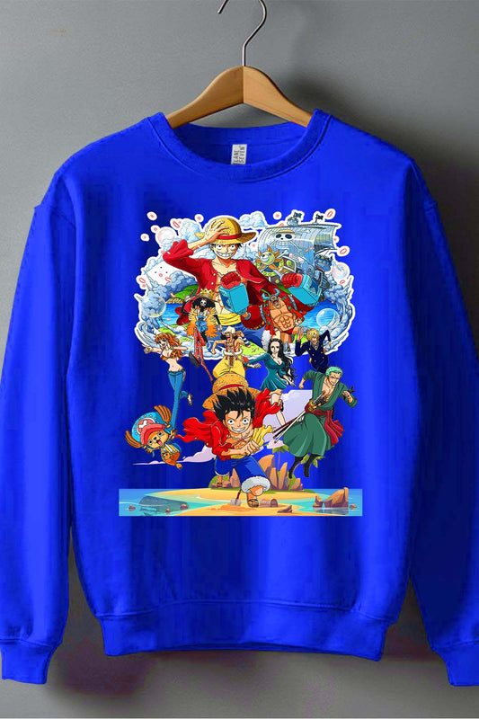 COULEUR:Bleu Roi|Sweat Col Rond Homme | Team luffy 03 Bleu Roi