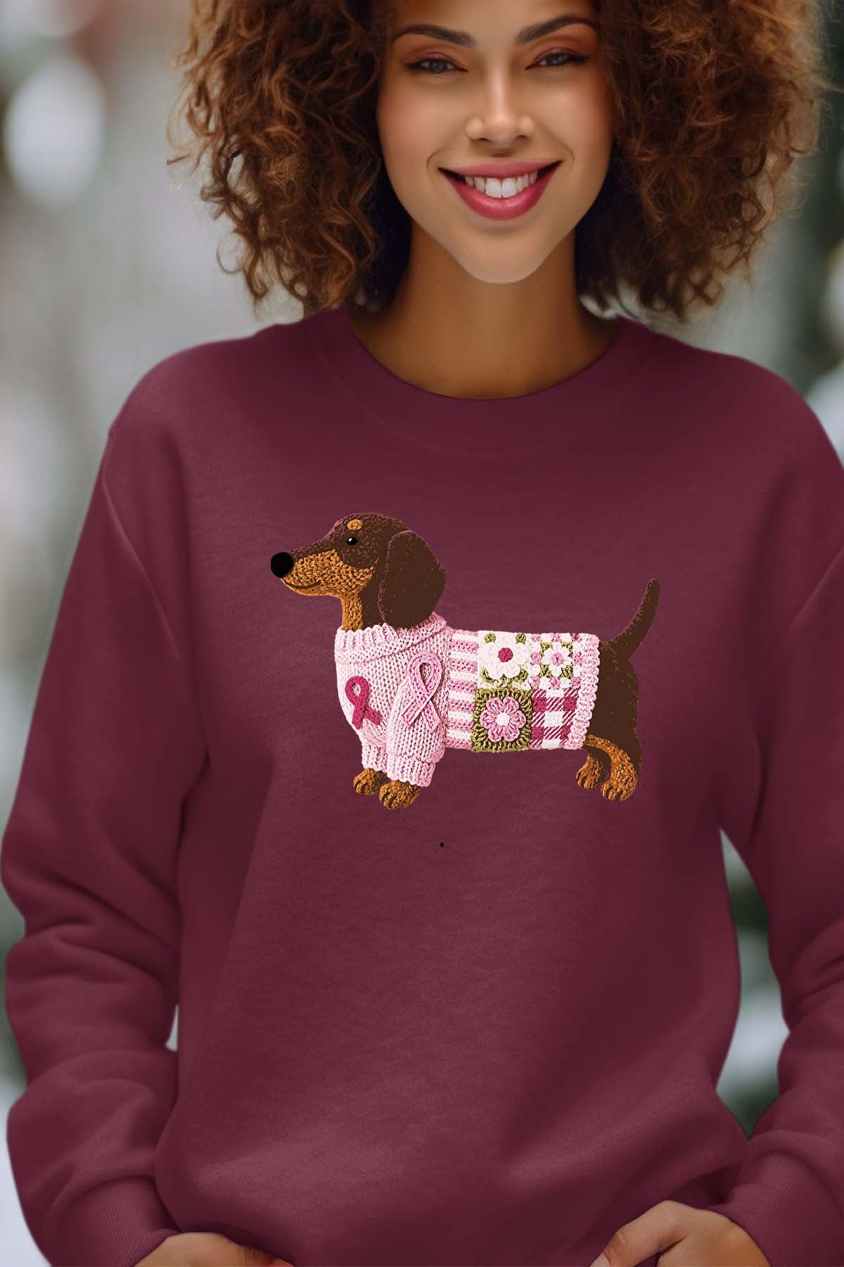 COULEUR:Bordeaux|Sweat Col Rond Femme | Teckel mood Bordeaux